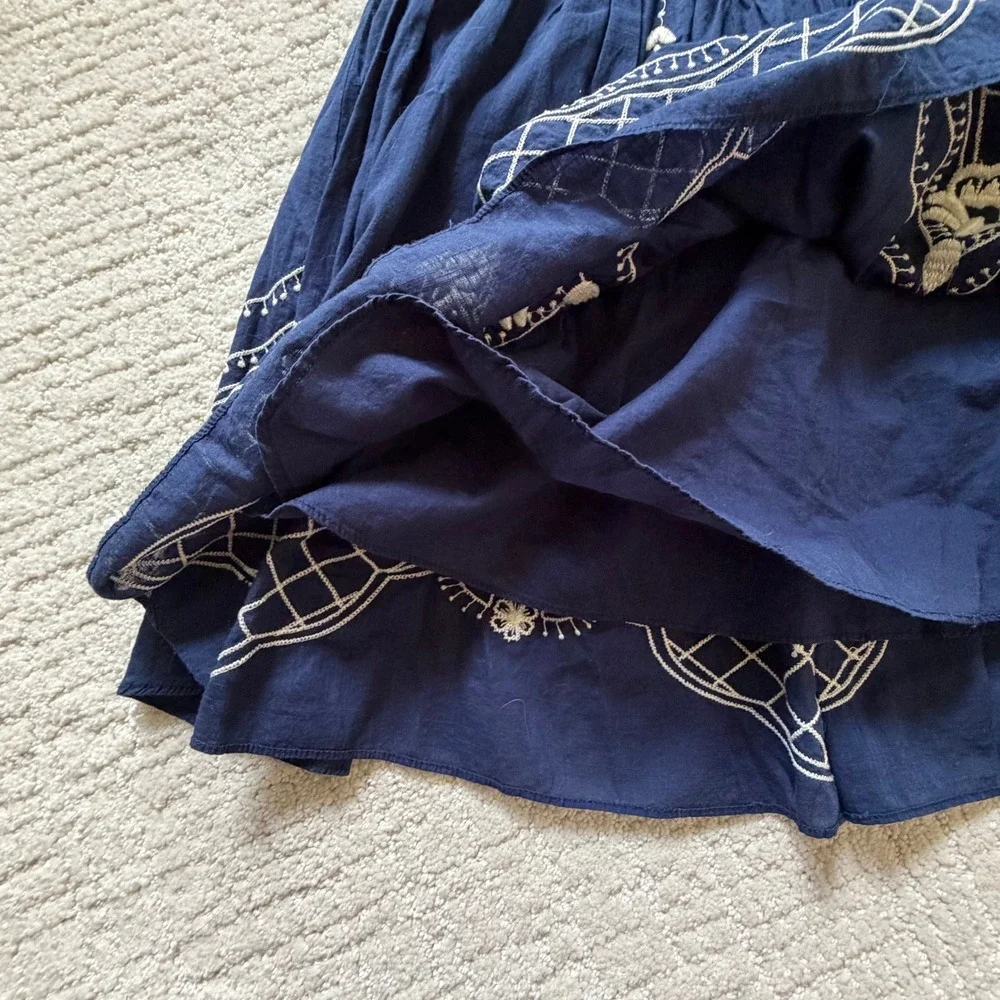 Quiksilver Navy Blue Embroidered 100% Cotton Mini Skirt Beachy Boho XS Feminine